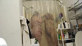 couple enjoys bbw bathing in shower