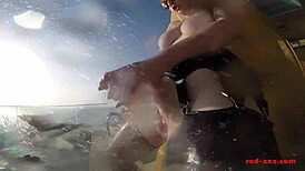 i'm the sexy mature red, masturbating with dildo outside by the pool, oh it's so good