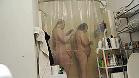 couple enjoys bbw bathing in shower