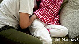 Indian aunty fucks hard in red dress.