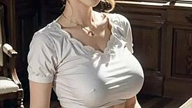 3d animated hentai maid preps breakfast while touching herself outdoors