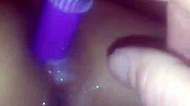 Wife's asshole fucked with vibrator homemade