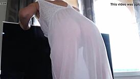 i clean the apartment while flashing my mature milf boobs