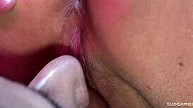 Gorgeous babe's wet cunt drilled by hard cock and licked.