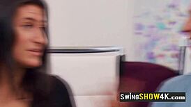 topless swinger babes playing softcore sex games outdoors