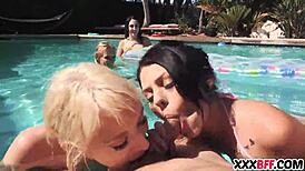 Best friends enjoying a fun pool party together.