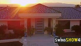 topless swinger babes playing softcore sex games outdoors