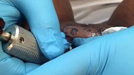 tattoo appointment for ebony milf and cute lesbian