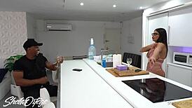 Latina sheila ortega blows real bbc cock in kitchen