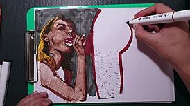 Amateur Painter Draws Erotic Picture Of Blowjob Girl