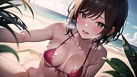 hot big tits anime teen on beach masturbates pussy uncensored
