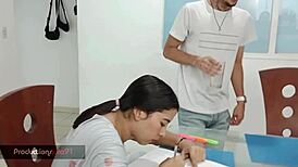 I helped her with homework, and she gave me oral and creampie in return.