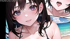 hot big tits anime teen on beach masturbates pussy uncensored