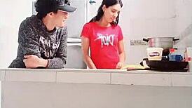 mi hermanastra handles lunch, and i give her the creampie dessert with oral and anal fun