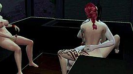 Shemale threesome with blowjobs in sauna