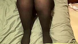 Bbw wife in nothing but tights using her toy