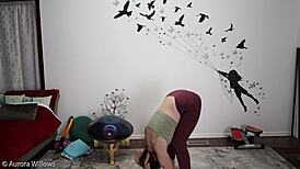 milf in lesson shows cameltoe, ass, and shaved pussy for jerk instructions