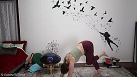 milf in lesson shows cameltoe, ass, and shaved pussy for jerk instructions