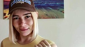 hot blonde with small tits fingers her shaved pussy after gym workout