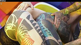 i'm loving these tattooed goth lesbians licking assholes with huge dildos.