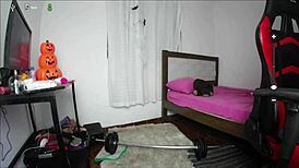 Webcam model seduces with exercising during broadcast part 1