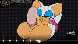 In this anime game, Rouge the bat gets creampied by a big cock.