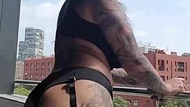 Neighbors spy on this milf masturbating her big tits in a voyeur fetish