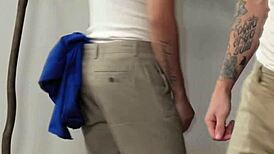 Hot Movers Engage in Bareback Threesome with Client, Including Blowjob and Anal