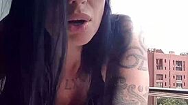 Neighbors spy on this milf masturbating her big tits in a voyeur fetish