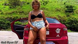 Hot outdoor touch in public car trip!