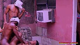 milf african bitch gets fucked doggystyle by two big cocks in voyeur creampie.