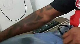 Young guy gets cock from black man during game