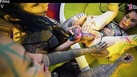 i'm loving these tattooed goth lesbians licking assholes with huge dildos.