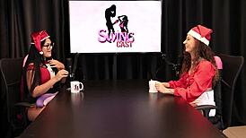 wow, kiss every inch around her pussy, no fingers—just cock and blowjob for jujube delícia in sheer red christmas special!