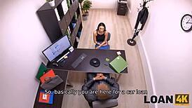 Loan4k actress gets drilled by a pushy creditor in his office during a tense interview.
