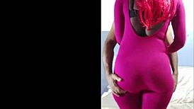 a sexy ebony girl with a big ass gets worshiped and cum on her booty