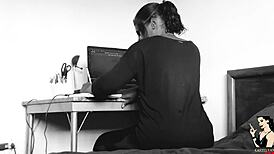 Alice Vilella, a stunning negra milf, touches herself while watching Castelvania porn.