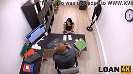 Loan4k actress gets drilled by a pushy creditor in his office during a tense interview.