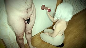 Hey, check my husband’s tiny cock vs this huge dildo! 😱