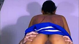 La hijastra de Miguel squirmed with delight as he entered her on the bed, savoring every tight moment.