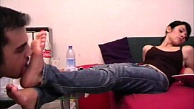 Dominant European Mistress in Nylon Controls with Feet Fetish in German BDSM Scene.