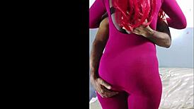 a sexy ebony girl with a big ass gets worshiped and cum on her booty