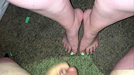 i cum all over my girlfriend's pretty feet and toes in pov blowjob scene