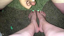 i cum all over my girlfriend's pretty feet and toes in pov blowjob scene