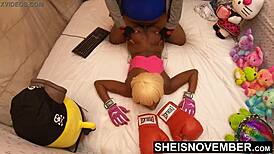 Young Ebony Girl Faces Intense Prone Back Breaking Session.
