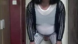sissy crossdress swallows his own piss again