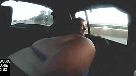 Fat Couple Sucks Cock In Moving Car For Public Cumshot