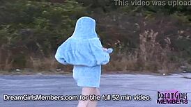 jamie flashes her real big tits in wild public upskirt