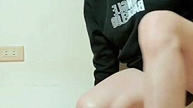 crossdressing ladyboy masturbates with dildo then gets anal creampie and cumshot