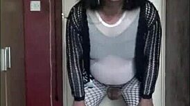 sissy crossdress swallows his own piss again